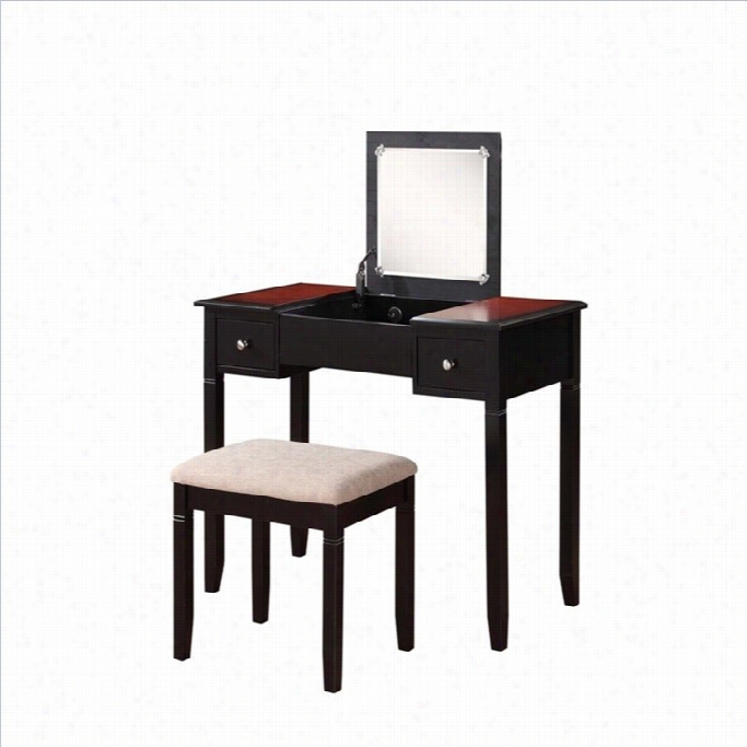 Linon Camden Vanity Set In Black Cherry