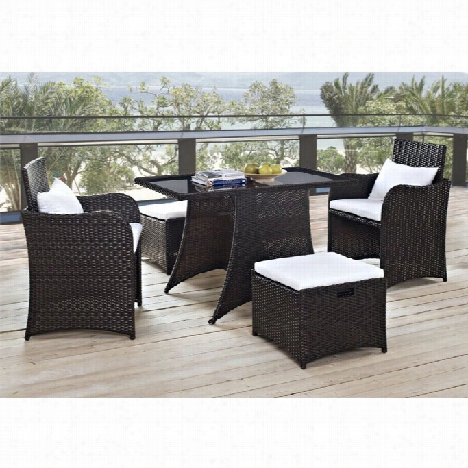 Modway Artesia 5 Piece Otudoor Dining Set In Brown And White