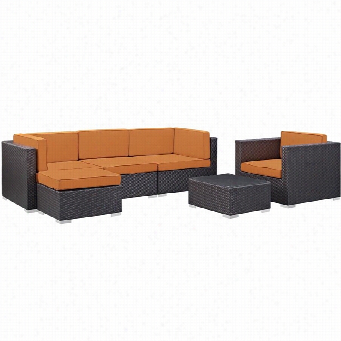 Modway Convene 6 Piece Outdoor Sofa Set In Espresso And Orange