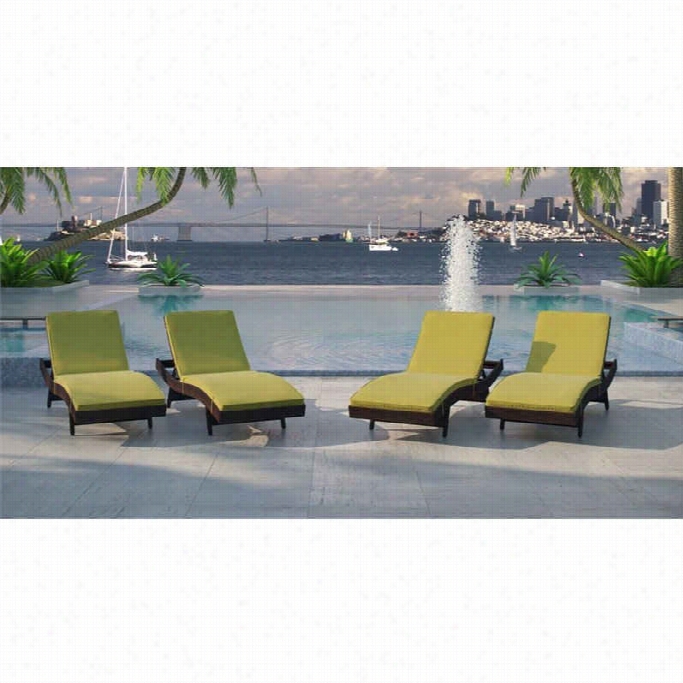 Modway Peer Patio Recline In Brown And Peridot (set Of 4)