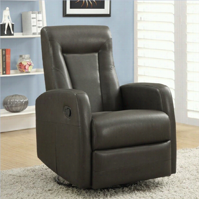 Monarch Swivel Rocker Leather Reclinr In Charcoal Gra