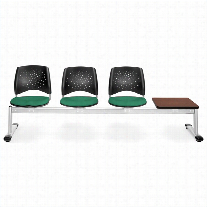 Ofm Star 3 Seat Beam Seating With Table In Shamrockgreen And Amhogany