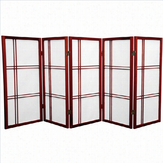 Oriental Furniutre 3' Tall Shoji Screen With 5 Panel In Rosewood