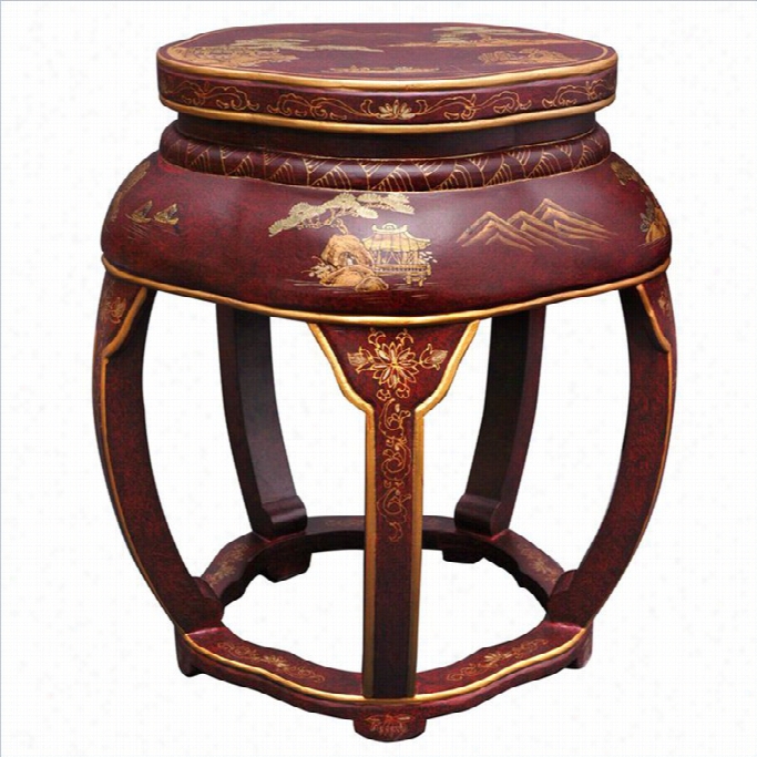 Oeiental Appendages Lacquer Blossom Stool With 5 Legs In Red