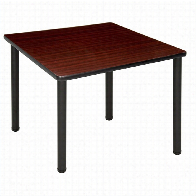Regency Square Table With Black Post Leg In Mahogany-42 Inch