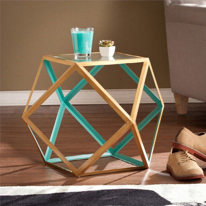 Southern Enterpriises Jenna Geometric Accent Table In Gold And Teal