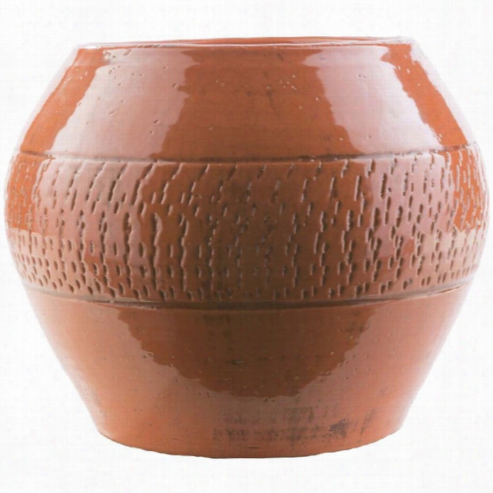 Surya Fiesta 12.4  X 13.4 Ceramic Pot In Glossy Orange