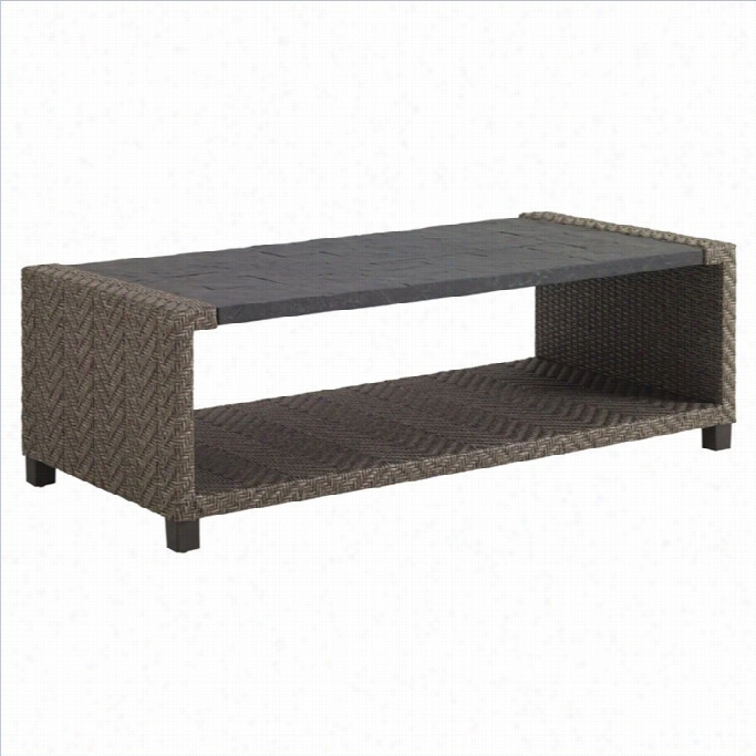 Tommy Bahama Home Blue Olive Rectangular Weatherstone Top Wicker Cocktail  Table
