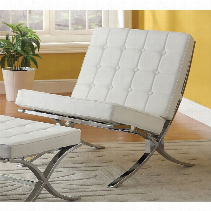 Acme Elian Button Faux Leatherr Accent Chair In Ivory