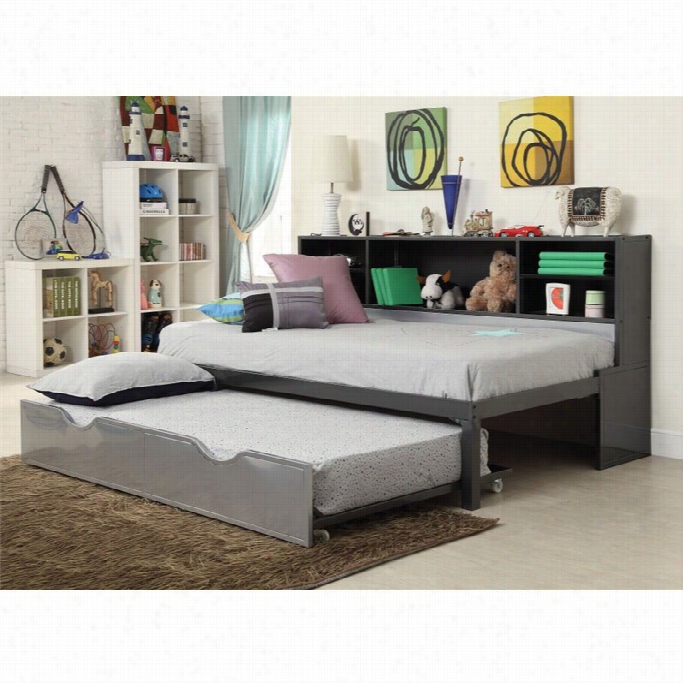 Acme Renell Twin Bookcqs  Bed Upon Trundle In Black And Sillver