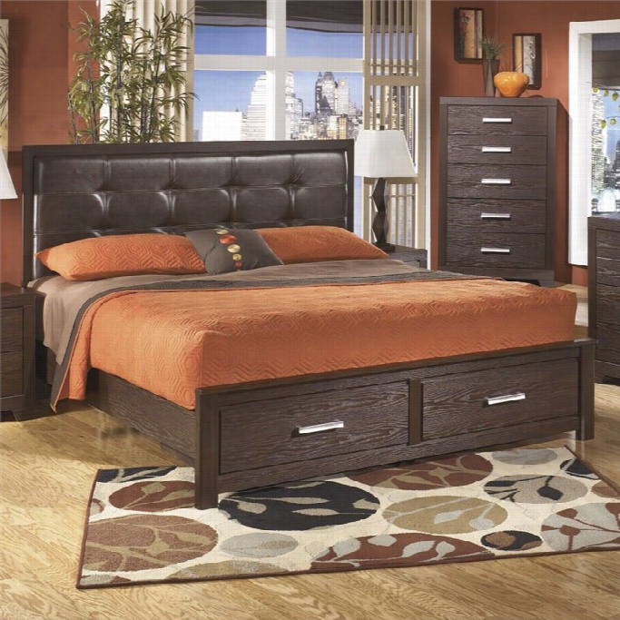 Ashley Aleydis Upholstered King Panel Drawer Bed In Brown