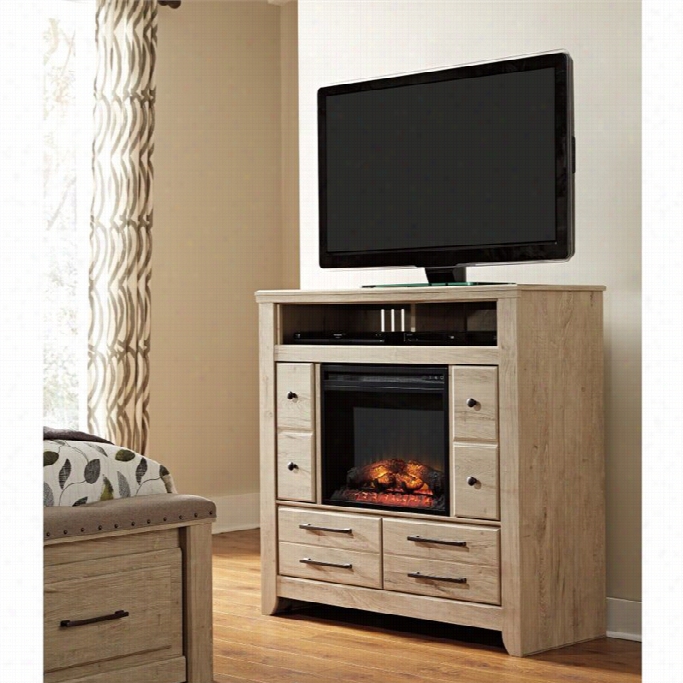 Ashley Annilynn 2 Drawer Wood Media Chest With Glass Fireplace Insert