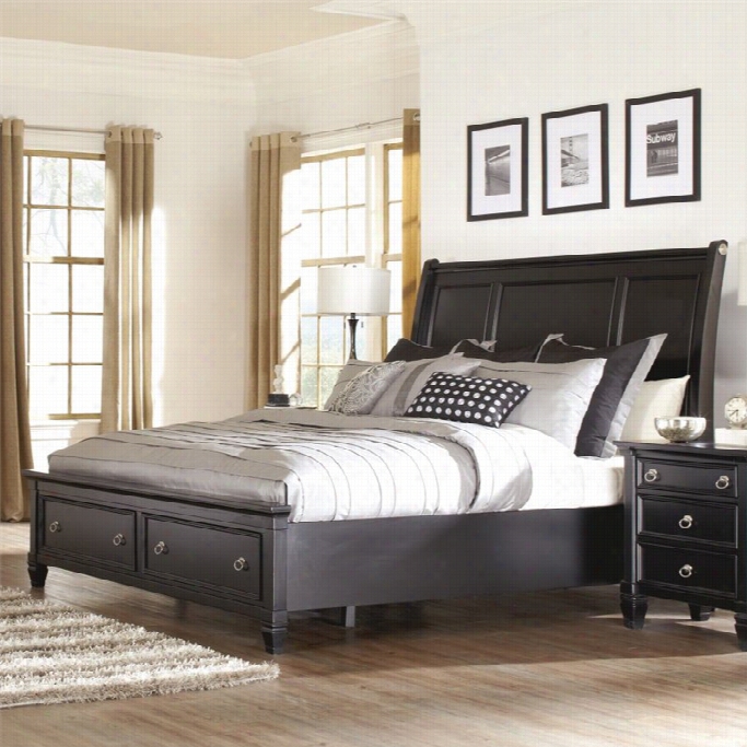 Ashley Greensbug Wood King Slegh Drawer Bed In Black