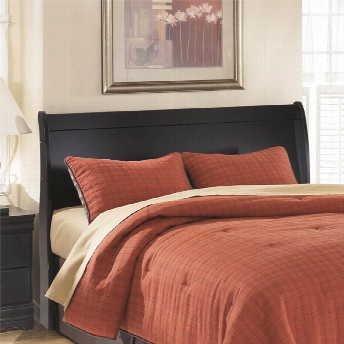 Ashley Huey Vineyrds Wood Sleigh Headboard In Black-twin