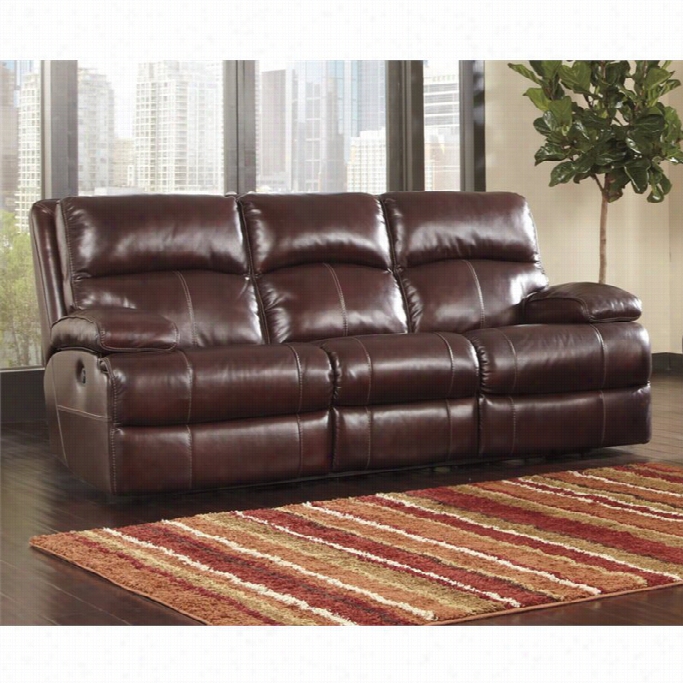 Ashely Lensar Leather Reclining Sofa In Burgundy