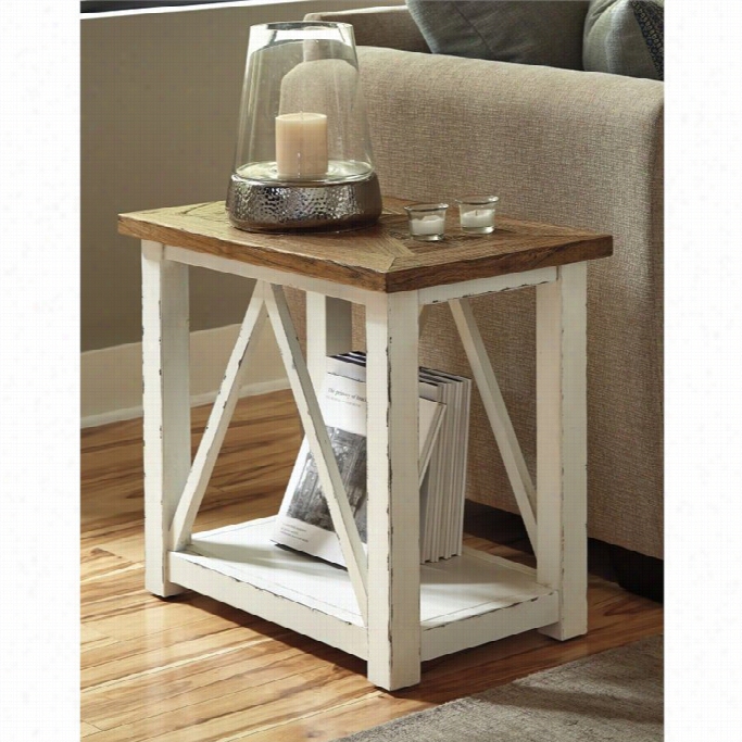 Ashley Marshone Chair Side End  Table In White And Light Brown