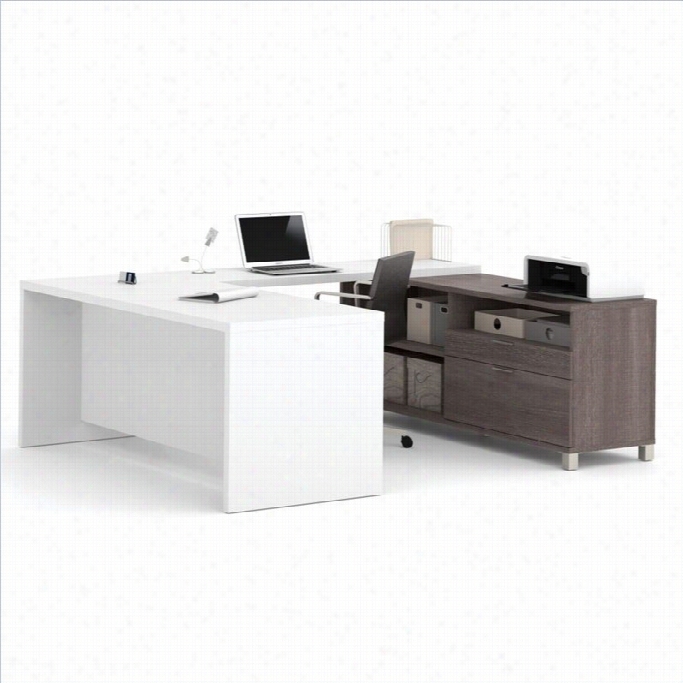 Bestar Pro-linea U-desk In Bark Grey And White