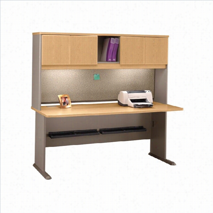 Bush Bbf Series A 72 Wood Computer Des Kwith Hutch In Light Oak