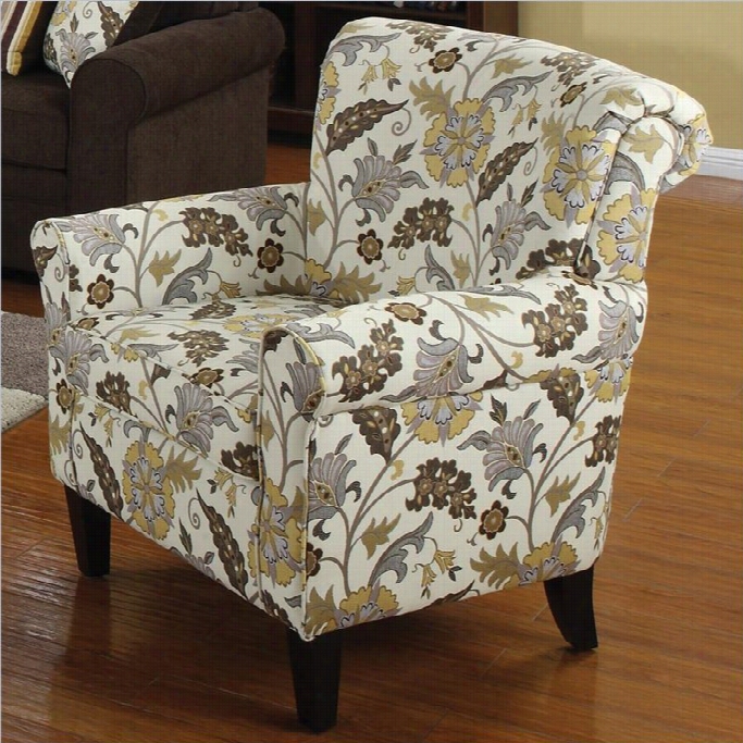 Coaster Fabric Club Arm Chair In Brown Flower Pattern