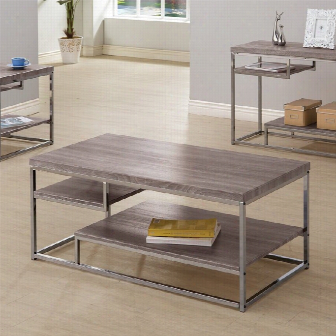 Coastre Weathered 2 Shelf Coffee Table In Dark Grey And Chrome