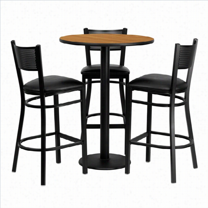 Flash Furniture 4 Piece Round Lainate Table Set In Natural And Black