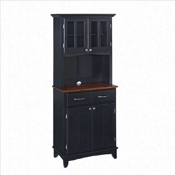 Home Styles Black Buffet With Cherry Wood Top And 2-door Hutch