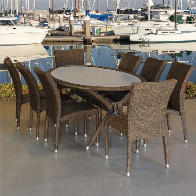 International  Home Atlantic 9 Piece Wijcer Patio Dining Set In Brown