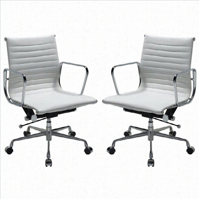 Manhattancomfort Ellwood Mid Back Office Chair In White (set Of 2)