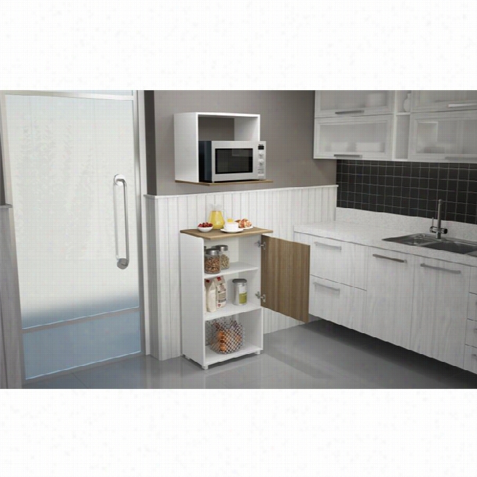 Manhattan Comfort Kallang Pantry In Oak And White