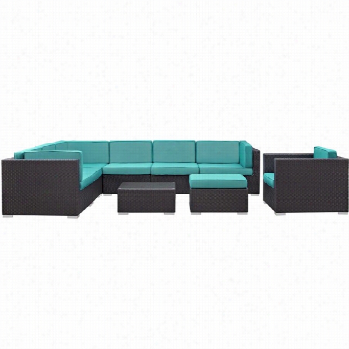 Modway Study Vene 9 Piece Outdoor Sofa Set In Espresso  And Turquoise