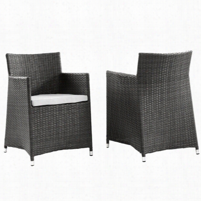 Modway Junction Outdoor Wicker Armchair In Brown And White (set Of 2)