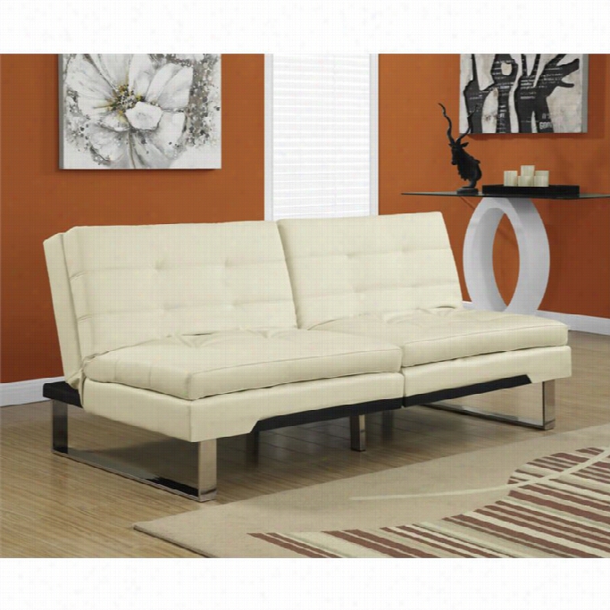 Monarch Leather Pillow Tops Plit Back Convertible Couch In Ivory