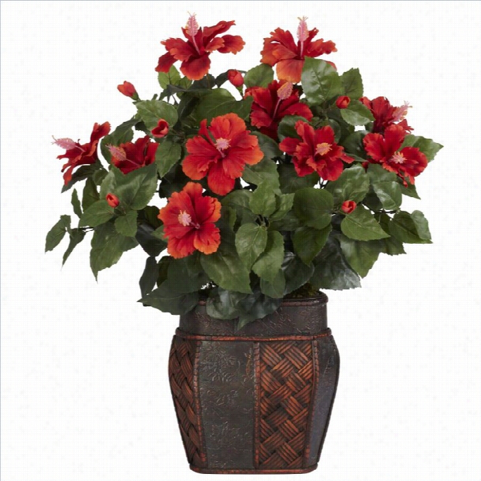 Nearly Natural Hibiscus With Avse Silk Plant In Red