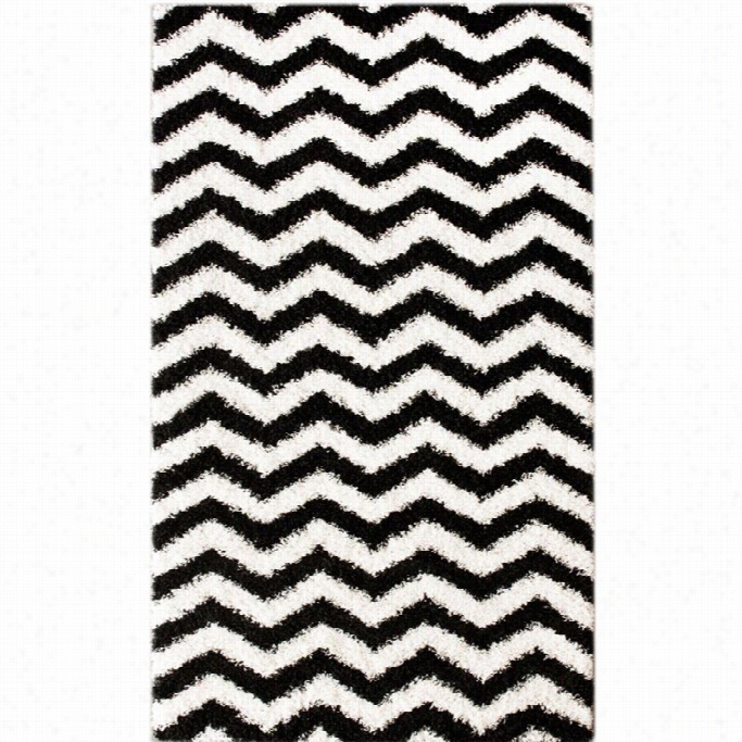 Nuloom  5' 3 X 8' Machine Mare Shaggy Chevron Rug In Negro And White