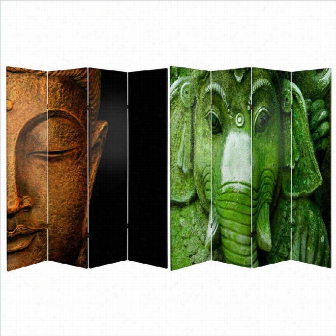 Oriental Double Sided Buddha And Ganesh Canvaw Room Divider