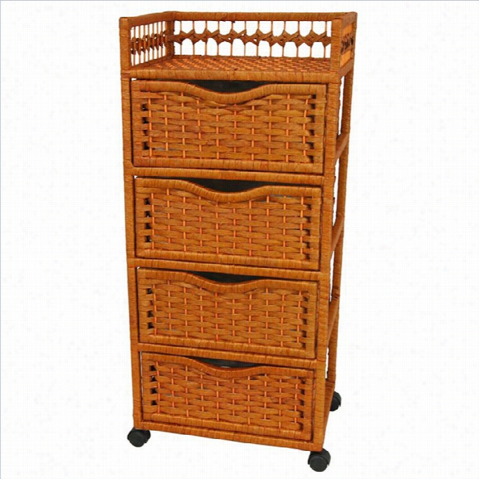 Oriental Furniture 4 Drawer Chest On Wheels In Honey