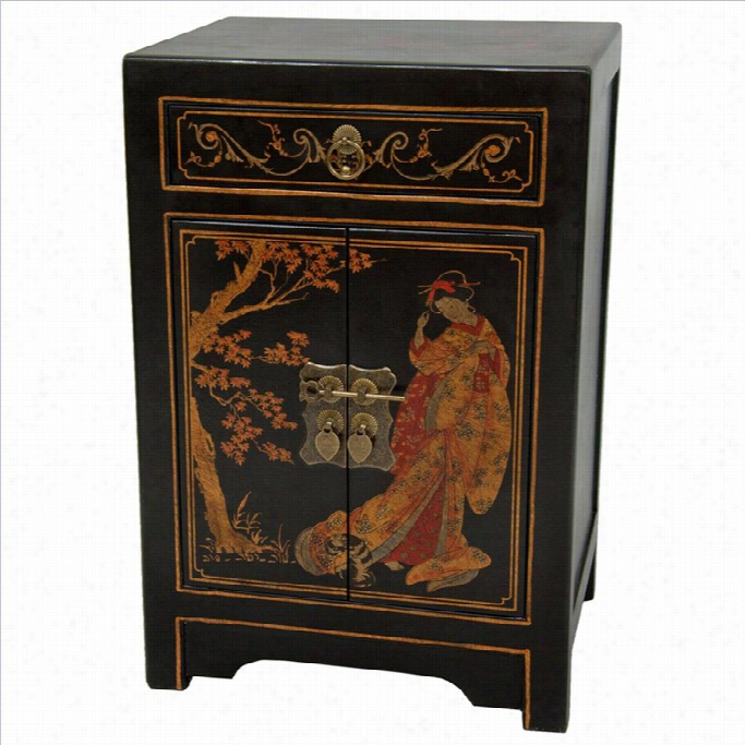 Oriental Furniture End Table Cabinet In Black