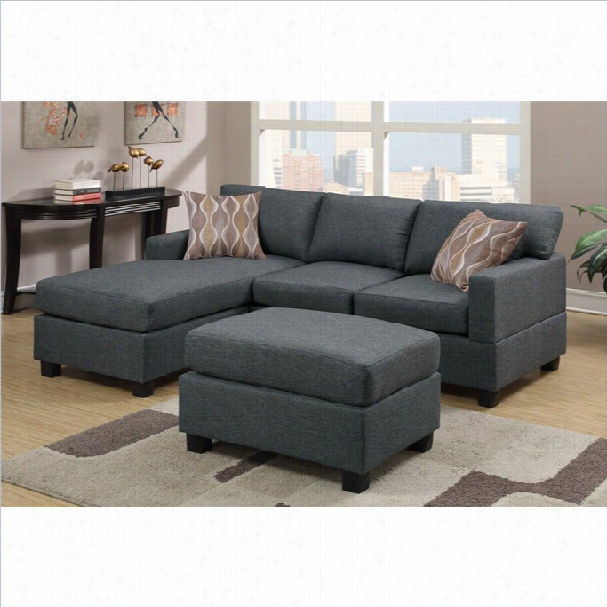 Poundex Bobkona L Exing Ton 3 Piece Reversible S Ectional Sofa In Blue Gray