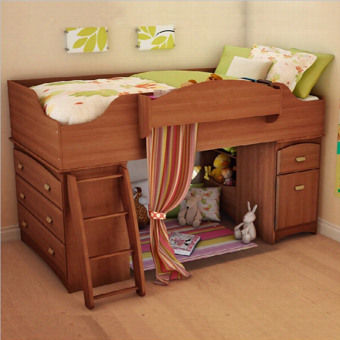 South Shore Imagine Twin Wood Loft Bed Set In Morgan Cherry