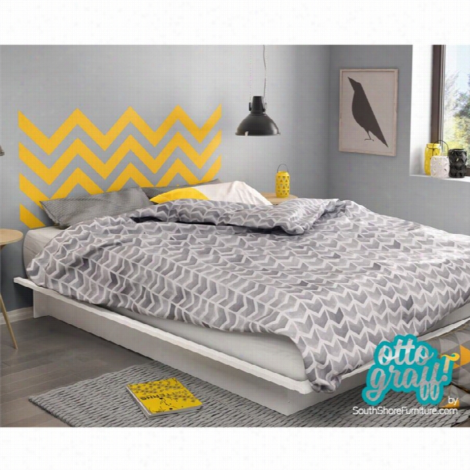 Southward Shore Step One Queen Yellow Decal Platform Bed In White