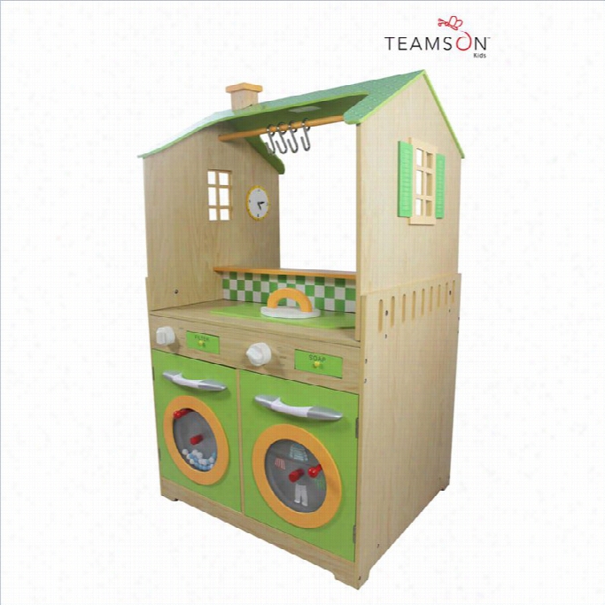 Teamson Kids Green Play Kitchej With Dual Washers Set