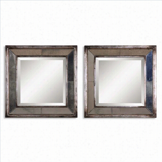 Uttermost Davion Squares Mirror In Distressed Silver (set Of 2)