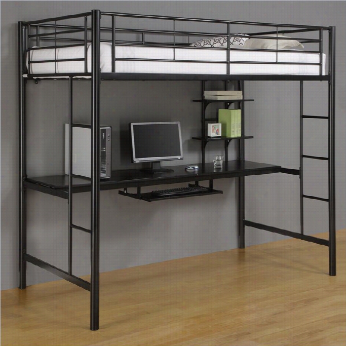 Walker Edison Sunset Metal Twin Workstation Loft Bunk Bed In Black