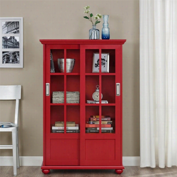 Altra Arron Liding Glass Door Bookcase In Red