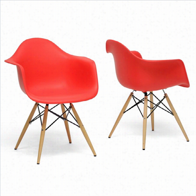 Baxton Studio Pascal Shell Dining Chair In Red  (set Of  2)