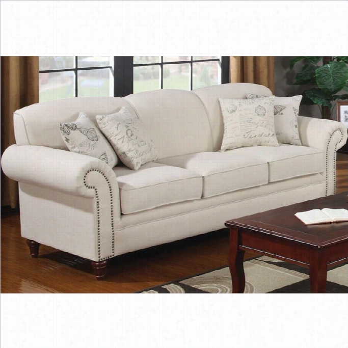 Coaster Norah Antique Inspired Couch With Nail Head Trim In Oatmeal