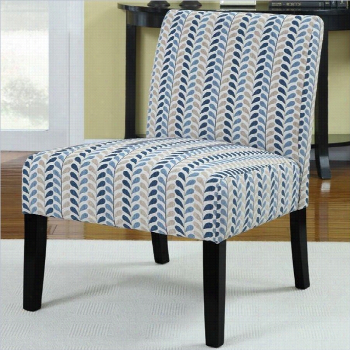 Coaster Upholstered  Accent Slipper Chair In Blue Leaf Pattern