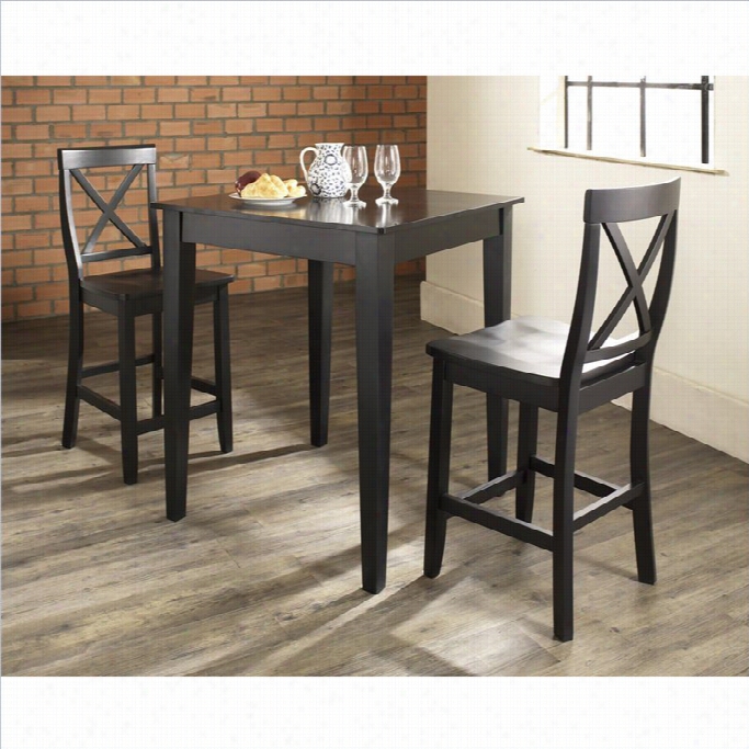 Crosley Furniture 3 Piece Pub Dining Contrive With Tapered Leg And X-back Stools In Black Finish