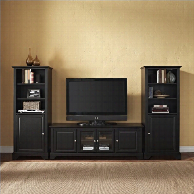 Crosley Lafayette 60low Tv Stand And 60 Audio Piers In Black