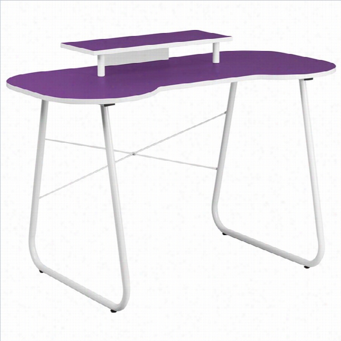 Flash Furniture Computer Desk In Purple And White With Monitor Stand